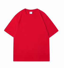 Camiseta de Manga Corta con Cuello Redondo para Mujer, Color Rojo Sólido, Corte Holgado, Informal, Tejido de Punto Jersey, Largo Regular, Transpirable, 100% Algodón - Product Image 4