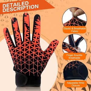 Gants de football américain personnalisés en cuir synthétique orange et noir avec fermeture auto-agrippante, adhérence collante, respirants, antidérapants, OEM - Product Image 5
