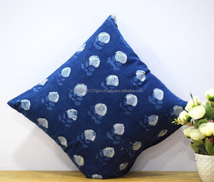 American Indigo Blue Square Pillow Cushion <b>Cover</b> Hand Block Print Double Sided Zippered Couch Shams <b>for</b> Home Hotel Hospital Use - Product Image 4