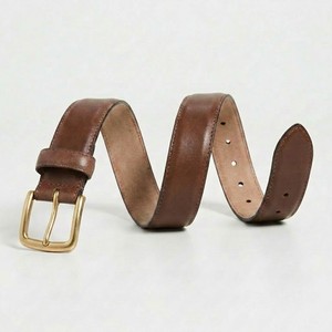 Ceinture en cuir véritable pour homme, marron, en cuir de vachette pleine fleur, boucle ardillon en laiton vintage, décontractée ou habillée, avec logo personnalisé, vente en gros, fabricant - Product Image 3