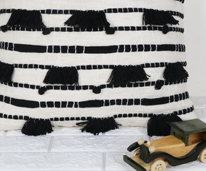 Hand Tufted Texture Boho <b>Black</b> and Ivory <b>Cushion</b> Cover Handmade Decorative Pillow Case <b>for</b> <b>Sofa</b> Bedroom Living Room Home Decor - Product Image 2