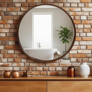Round Shatterproof Matte <b>Black</b> Aluminium Frame Modern Bathroom Vanity Wall <b>Mirror</b> - Product Image 4