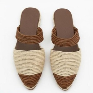 Mules en raphia faites à la main, sandales d'été bohèmes tissées, chaussures en fibres naturelles - Product Image 1