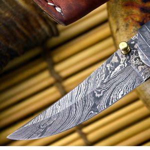 Cuchillo de Caza de Acero de Damasco con Hoja de Punta Caída, Mango de Madera y Perilla Plegable, Herramienta de Supervivencia para Exteriores - Product Image 6