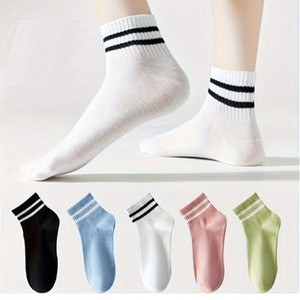 Light Pink Ankle <b>Socks</b> with <b>White</b> Stripes Knitted Anti-Bacterial Breathable <b>Men's</b> Winter Daily Wear Regular Style - Product Image 3