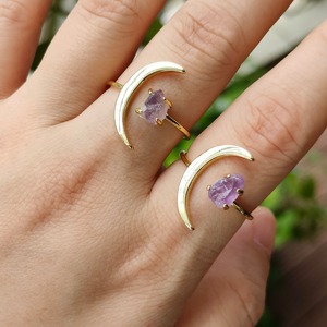 925 Sterling Silver Raw Amethyst <b>Moon</b> <b>Ring</b> Natural Rough Crystal Prong Set Certified Gold Vermeil Handmade Boho Gemstone <b>Ring</b> - Product Image 6