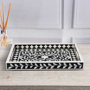 Traditional Home Interior <b>All</b> Time Favourite Indian Floral Bone Inlay serving <b>Tray</b> For Parties - Product Image 1