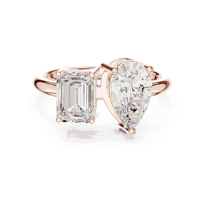 Bague de fiançailles unisexe Toi et Moi en or massif 18 carats avec diamant de laboratoire taille poire émeraude, sertie quatre griffes, style East West - Product Image 5