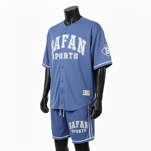 Ensemble de shorts de baseball pour hommes, tissu jersey polyester respirant, panneaux bleus unis, broderie personnalisée pour ensemble de shorts homme - Product Image 4