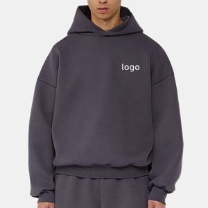 Sweat à capuche personnalisé de haute qualité avec logo, coupe oversize et carrée, épais et lourd, épaules tombantes, sans cordon, pour hommes - Product Image 5