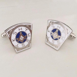 Boutons de manchette maçonniques personnalisés en argent, motif équerre et compas bleu et blanc, pour chemise formelle homme, cadeau de loge - Product Image 2