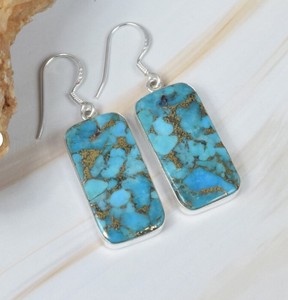 Wholesale Natural Blue Copper Turquoise <b>Earrings</b> 925 Sterling <b>Silver</b> Handmade Rectangle Copper Turquoise Drop <b>Dangle</b> <b>Earrings</b> - Product Image 2