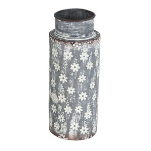 Jarrón Rústico de Metal Galvanizado con Diseño Floral Blanco, Centro de Mesa Cilíndrico Alto para Decoración de Hogar, Estilo Rústico y Bodas - Product Image 1