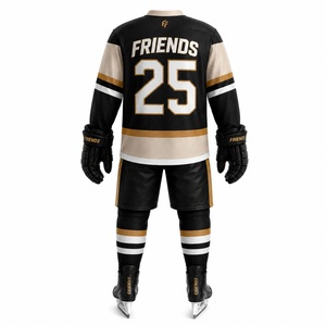 Ice Hockey Uniform Set Black Gold White Sublimation Jersey Pant Gloves <b>Men</b> Adult Breathable - Product Image 6