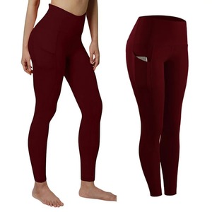 High Waist Yoga <b>Leggings</b> Full Length Solid Color <b>Pockets</b> Seamless Stretch Comfortable Fit Spandex/Polyester Fitness Pants - Product Image 1