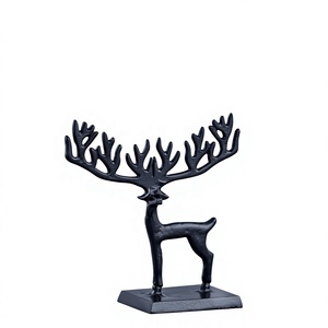Z M CREATIONS Sculpture de renne à bois de cerf pour table, couleur noire, en métal fait main, figurine décorative festive d'intérieur, Noël - Product Image 1