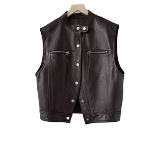 Gilet en cuir personnalisé pour femme, en cuir de vachette véritable, veste sans manches, gilet décontracté pour femme, style motard, vêtement d'extérieur - Product Image 1
