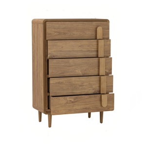 Modern Mid Century Tall Bedroom Dresser Malaysian <b>Oak</b> <b>Frame</b> 5 Drawer Storage Cabinet Panel Organizer for Bedroom - Product Image 3