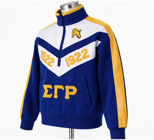 Chaqueta Deportiva Azul Personalizada para Hombre con Diseño de Bloques de Color en Chevron, Bordado de Letras Griegas 1922 y Cierre Frontal con Cremallera - Product Image 2