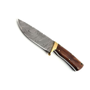 Cuchillo de punta caída de acero de Damasco hecho a mano con mango de madera, cuchillos de caza de acero de Damasco fabricados en fábrica en venta - Product Image 1
