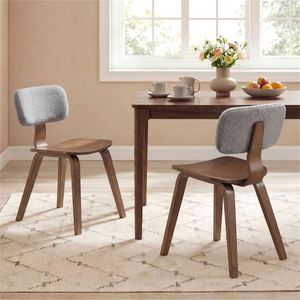Teddy Velvet Upholstered Dining <b>Chair</b> Set 2-Piece (Grey and Walnut) Plush <b>Padded</b> Design - Product Image 2