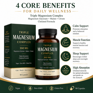 Complesso Triplo di Magnesio in Capsule 300mg Glicinato Malato Citrato, Formula Chelata ad Alto Assorbimento, Vegano, Senza OGM, Senza Glutine - Product Image 3