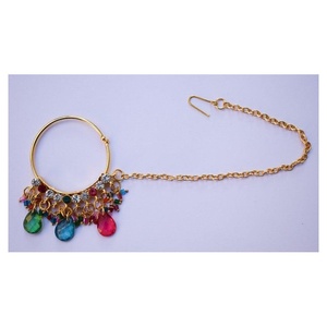 Conjunto de collar y aretes Kundan chapados en oro con cristales de imitación y perlas artificiales, joyería étnica de boda para mujeres. - Product Image 4