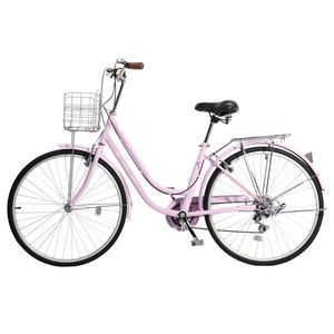 Bicicletta da città rosa a 7 velocità in acciaio ad alto tenore di carbonio con freni a V, ruote da 26 pollici, capacità 150 kg - Product Image 1