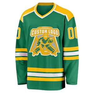 Camiseta de Hockey sobre Hielo Verde para Hombre, Cuello en V, Manga Larga, Absorbe la Humedad, Transpirable, con Nombre y Número del Equipo Bordados, Corte Atlético - Product Image 1