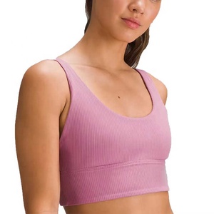Pink Ribbed Sports <b>Bra</b> Scoop Neck <b>Crop</b> <b>Top</b> Women's Fitness Workout Gym <b>Bra</b> - Product Image 3