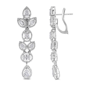 Boucles d'oreilles de luxe en forme de fleur avec diamants taille poire, en argent 925 plaqué rhodium, bijoux de mariage pour femme - Product Image 2