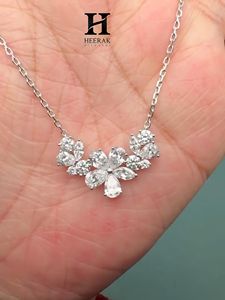 Luxury Floral Cluster Diamond Pendant Necklace 925 Sterling <b>Silver</b> Marquise and Pear Cut Statement Pendant for Women Bridal Jewe - Product Image 2