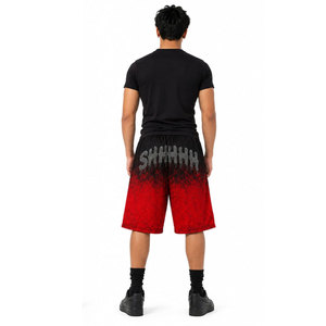 Shorts pour hommes dégradé rouge et noir avec imprimé sequins SHHHH au dos, taille élastique, séchage rapide, style urbain - Product Image 4