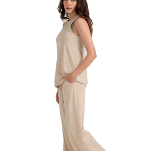 Débardeur en tricot beige à col rond pour femme, couleur unie, respirant, décontracté, sans manches, longueur normale - Product Image 6
