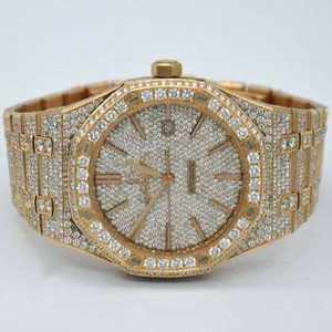 Reloj de Lujo para Hombre con Esfera Dorada, Movimiento Automático, Diamantes VVS y Moissanita, en Oferta - Product Image 1