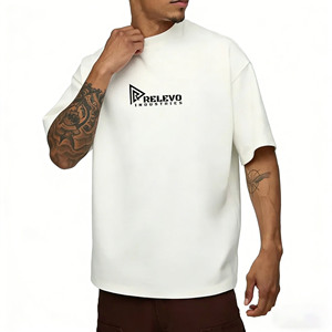 เสื้อยืดลำลองผู้ชายคุณภาพสูง ลายตัวอักษร คอโอ ทรงหลวม ไหล่ตก ผ้าคอตตอน 100% หนัก 220 กรัม ไซส์ใหญ่ - Product Image 4
