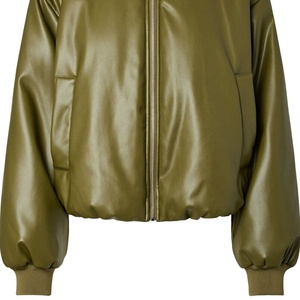 Blouson Bomber Matelassé en Cuir Véritable Vert Olive pour Femme, Coupe Ample, Longueur Courte, Style Décontracté, Unisexe, Personnalisé pour Université - Product Image 5