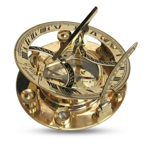Boussole solaire ronde en laiton antique nautique avec boîte en bois, instrument de navigation marine vintage fonctionnel, fait main, pour table - Product Image 3