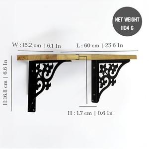 Pine Wood Industrial Wall <b>Shelf</b> <b>Black</b> Metal <b>Brackets</b> 48cm Wholesale Moradabad - Product Image 3