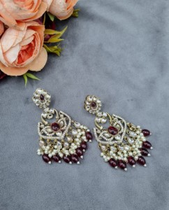 Wholesale Traditional <b>Earrings</b> With Pearl Beads Artificial Stone Bridal Wedding & Ethnic Party Wear Fashion Imitation Jewellery - Product Image 2