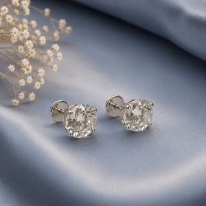 Boucles d'oreilles clous solitaires en or blanc 18 carats avec diamant rond pour femme, classiques, poli miroir, pour mariage, soirée, usage quotidien, cadeau, bijoux - Product Image 2