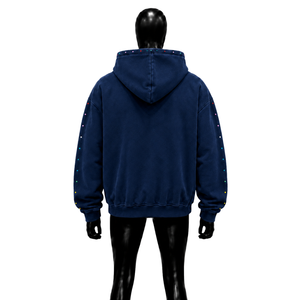Sweat à capuche bleu marine délavé de qualité supérieure, de luxe, coupe oversize, style urbain déchiré, mode streetwear, coupe décontractée, en coton doux et épais, classique - Product Image 2