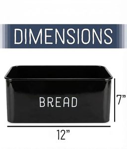 Boîte à pain rectangulaire noire avec couvercle en bois, récipient alimentaire hermétique émaillé pour la cuisine - Product Image 6