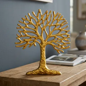 Escultura de Árbol de Metal Dorado Hecha a Mano con Acabado Martillado, Adorno Decorativo de Árbol de la Vida para Mesa, Hogar, Oficina, Sala de Estar - Product Image 2