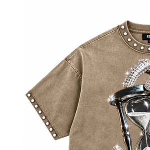 T-shirt à col rond surdimensionné pour homme Ready To Win avec imprimé sablier, style streetwear, manches courtes, en coton - Product Image 5