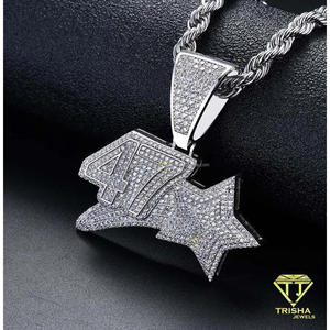 จี้รูปดาวหมายเลข 47 ประดับเพชรโมอิสซาไนต์ เงินแท้ 925 สไตล์ฮิปฮอป - Product Image 2