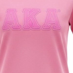 Camiseta AKA Rosa Tonal para Mujer, Diseño Monocromático Clásico, Cuello Redondo, Manga Corta, Estilo Sorority, Casual, Moda Griega, Uso Diario - Product Image 5