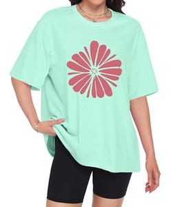 Meilleur prix, service OEM, t-shirt décontracté surdimensionné pour femme, 100% coton, manches courtes, col rond, épaules tombantes, imprimé, Bangladesh - Product Image 2