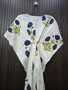 Robe en coton à imprimé floral pour femmes, col en v, manches courtes, longueur complète, vêtements de nuit décontractés, robe d'été - Product Image 6