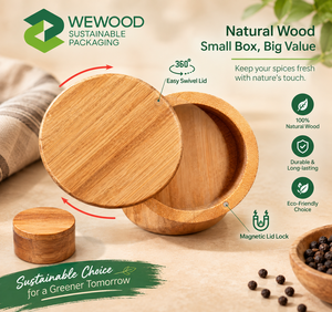 Natural Eco-Friendly Acacia Wood Customizable Salt Cellar <b>Box</b> Swivel Magnetic <b>Lid</b> <b>Wooden</b> Spice Pepper <b>Storage</b> Keeper Jar for - Product Image 4